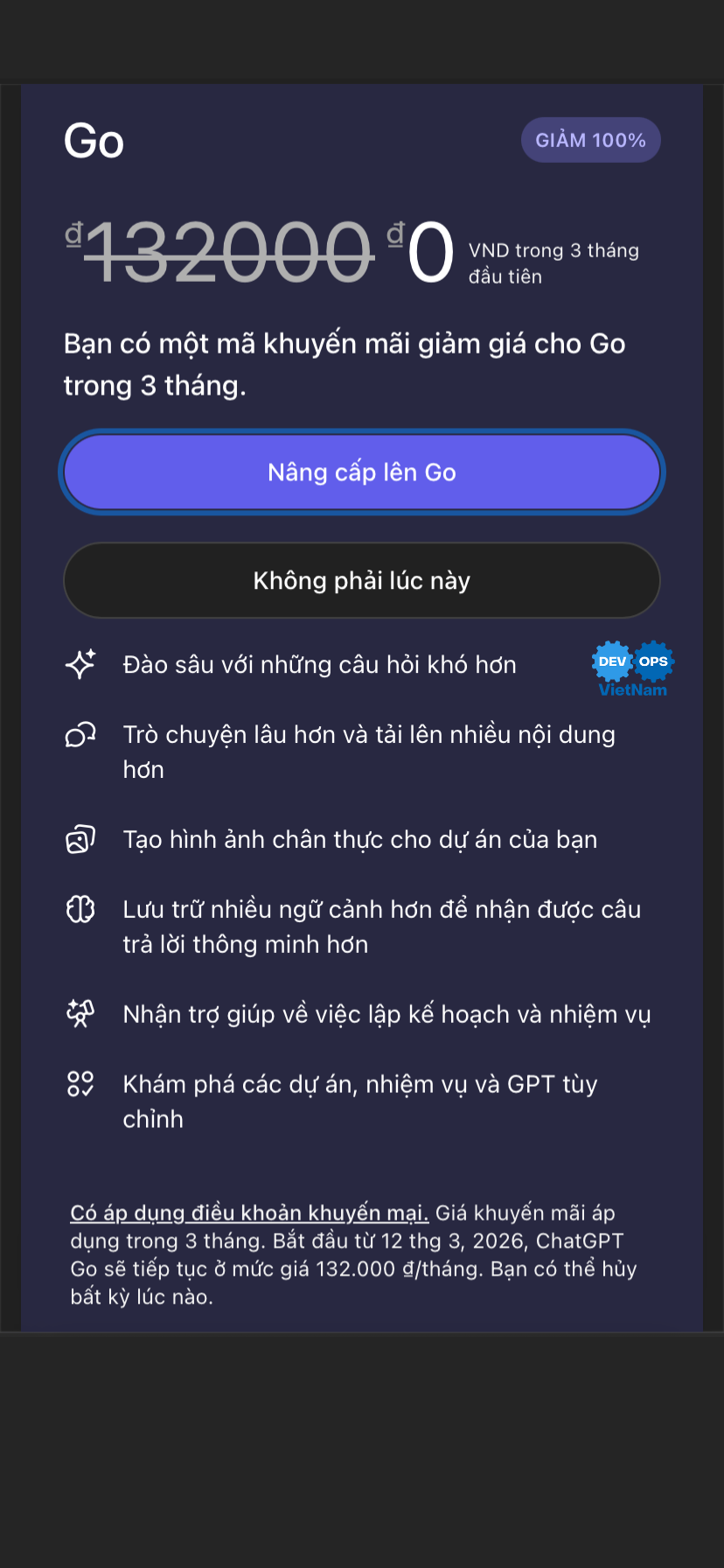 ChatGPT Go miễn phí
