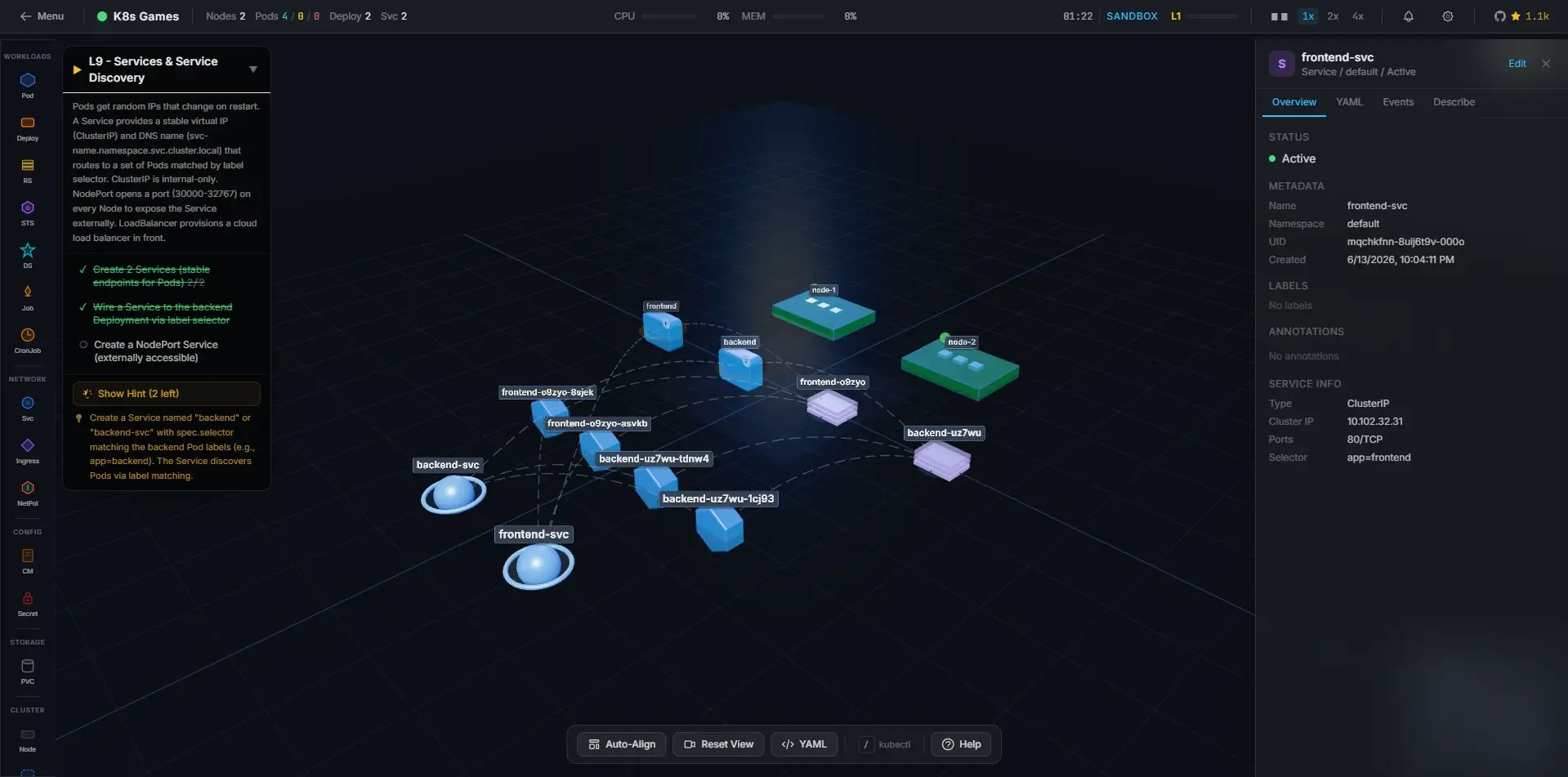 Chỉnh type service thành NodePort